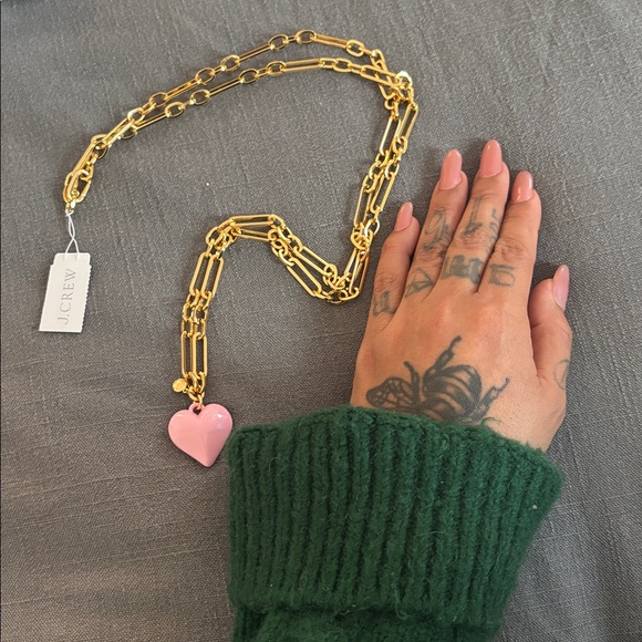 J. Crew Gold Necklace with Pink Heart Pendant - Picture 6 of 8